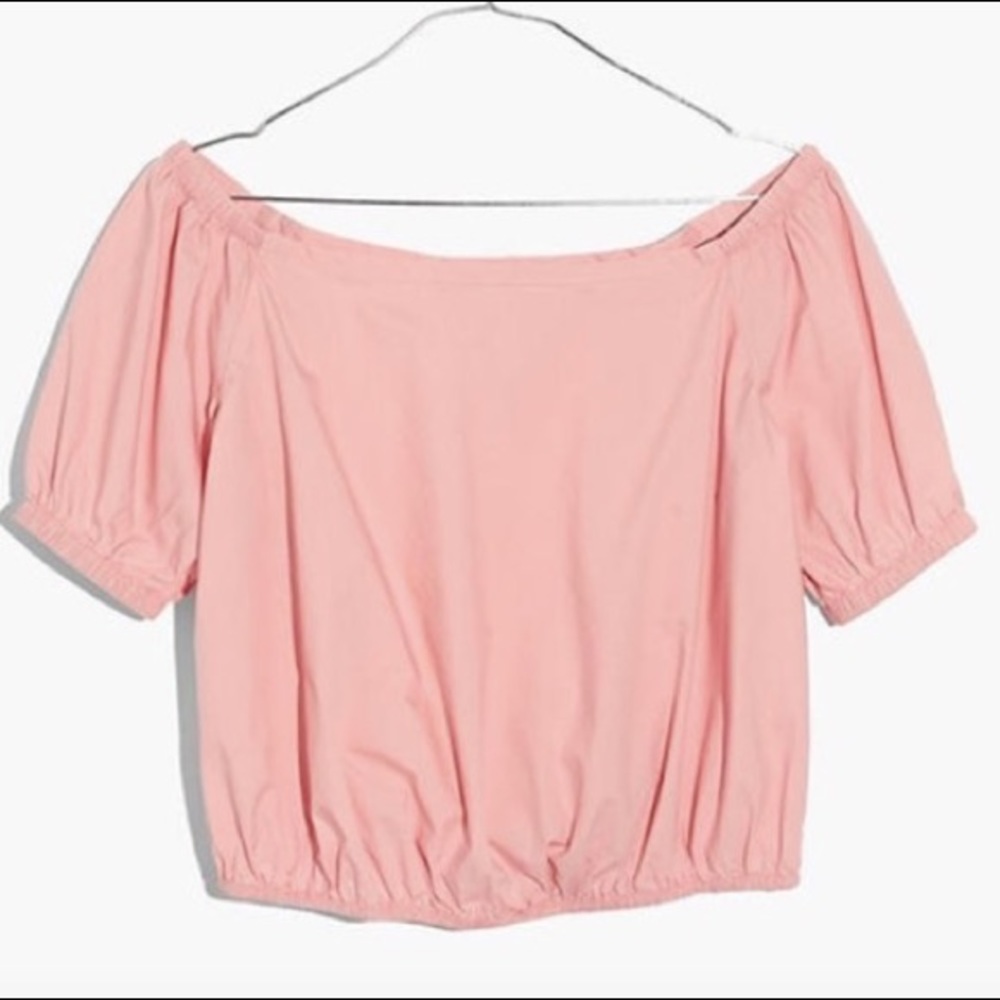 Madewell off-the-shoulder pink bubble top